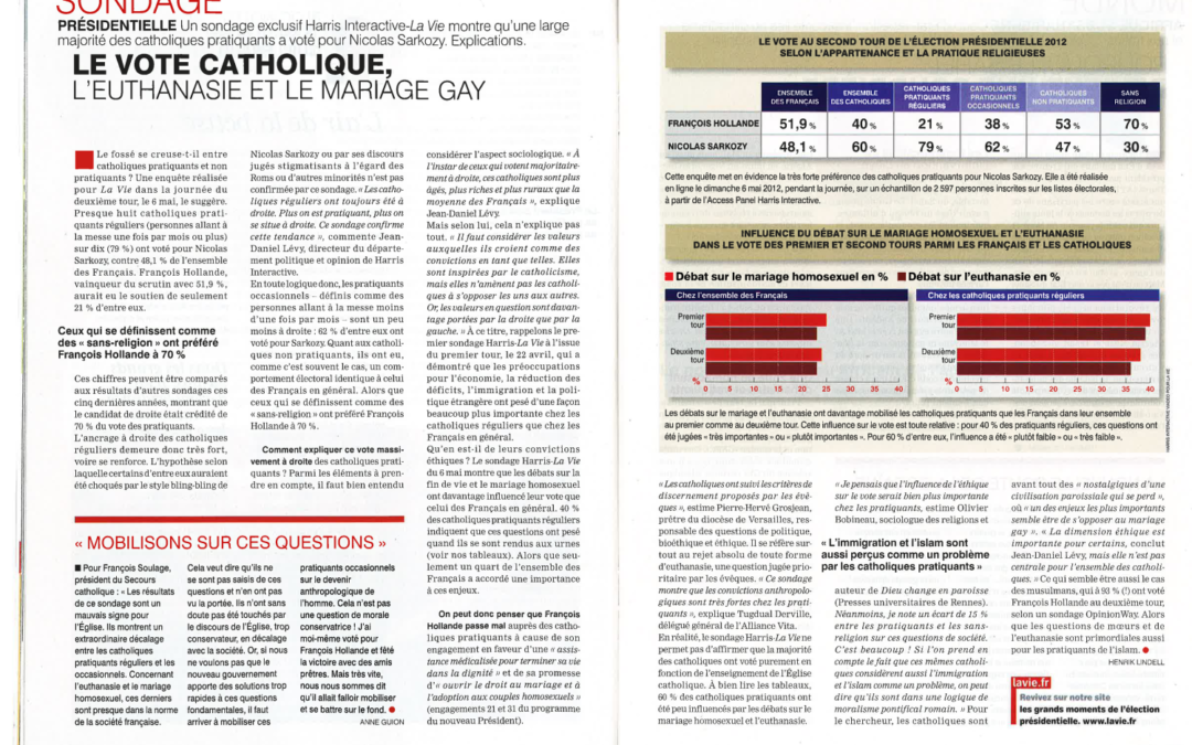 La Vie – 10 mai 2012 : Le vote catholique – l'euthanasie et le mariage gay